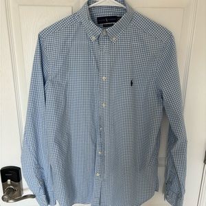 Ralph Lauren Polo Boys XL 18/20 Long Sleeve Shirt Blue Check Easter Spring